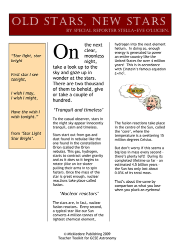 stellar evolution reference sheet