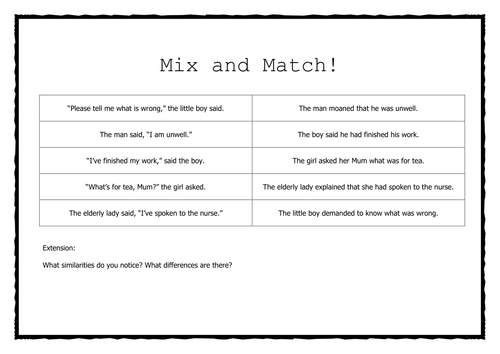Reported speech mix and match activity