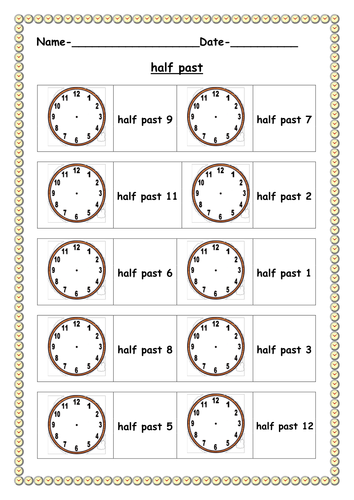 half past worksheet teaching resources