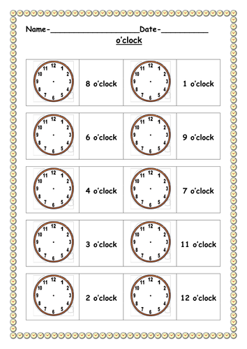 Resultado de imagen de worksheet o'clock"