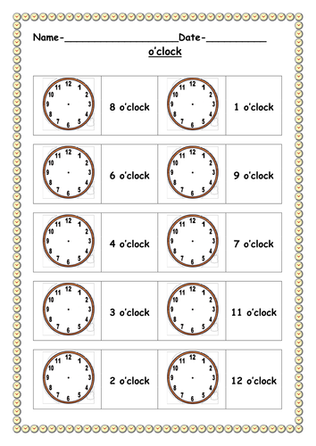 oclock worksheets teaching resources