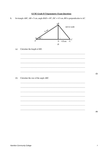 GCSE Exam Questions – Trigonometry3 at Level 8