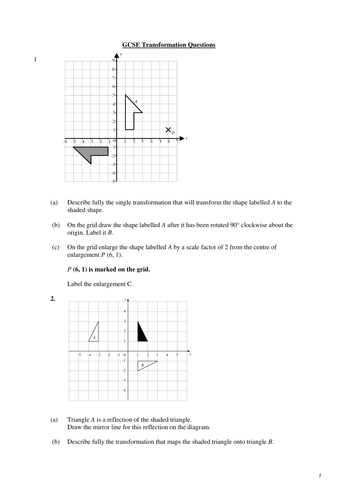 Gcse Exam Questions Transformations At Level 6 Teaching Resources