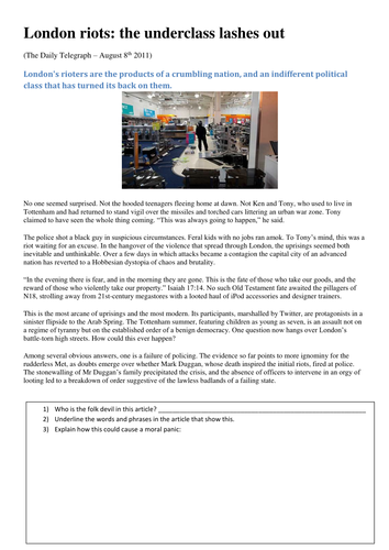 London riots & moral panic article