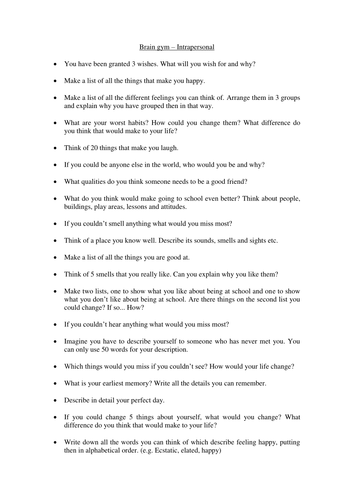 Braingym Intrapersonal skills