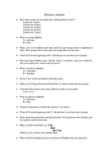 Braingym linguistic activites