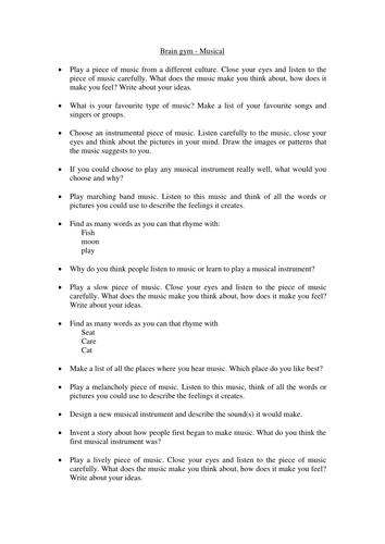 Brain Gym musical activities