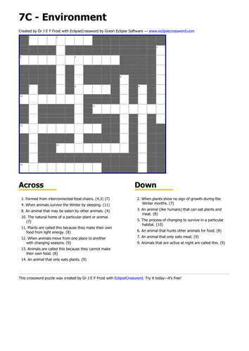 environment crossword | Teaching Resources