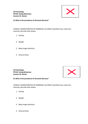 Anorexia Starter and Plenary