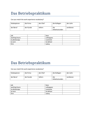 Arbeitspraktikum match up