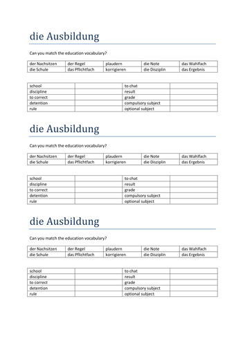 die Ausbildung match up