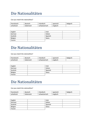 die Nationalitaeten match up