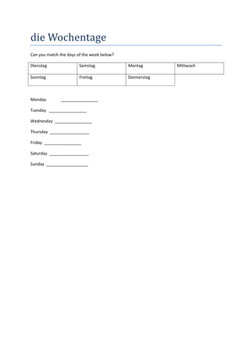 die Wochentage match up