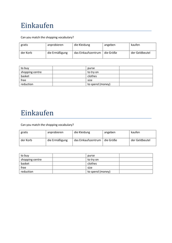 Einkaufen match up