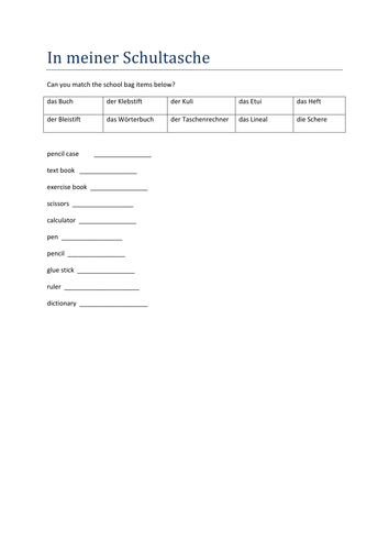 In meiner Schultasche match up