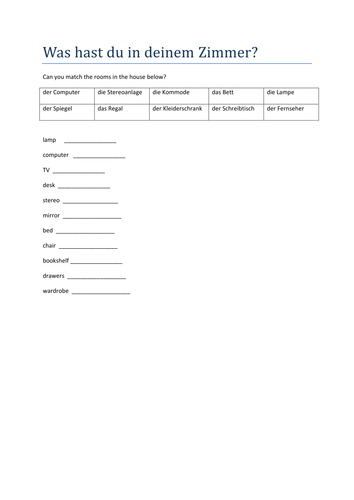 Was hast du in deinem Zimmer match up