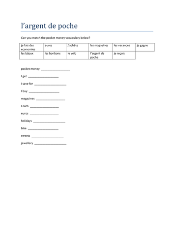 l'argent de poche match up