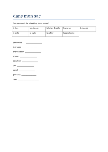 dans mon sac match up