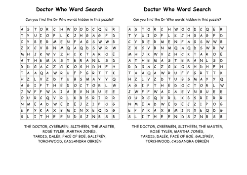 Dr Who wordsearch and storyboard + displays