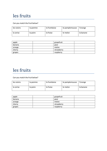 les fruits match up