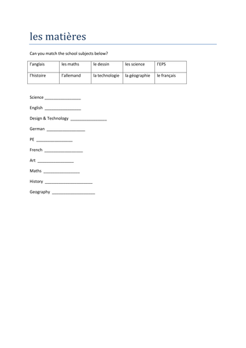 les matieres match up