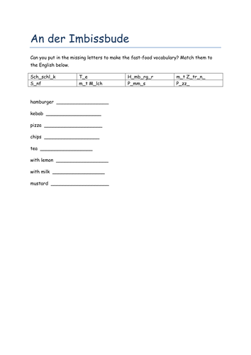 An der Imbissbude missing letters