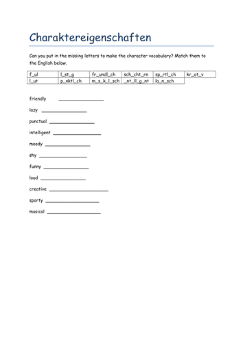 Charakter missing letters