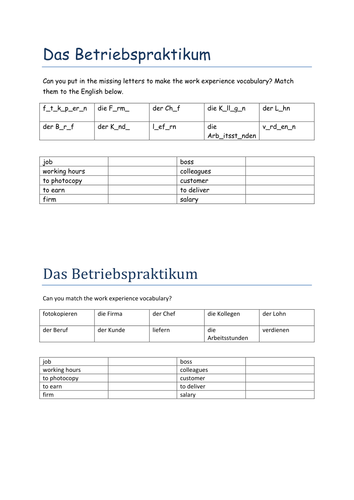 Arbeitspraktikum missing letters