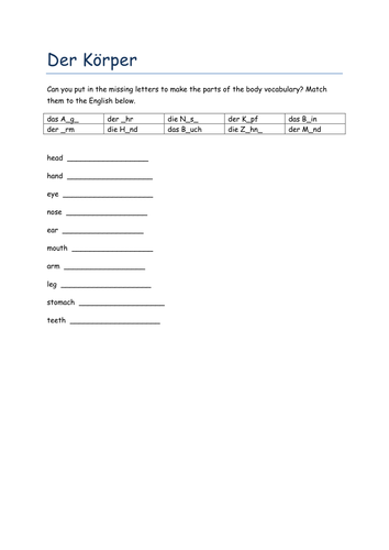 Der Koerper missing letters