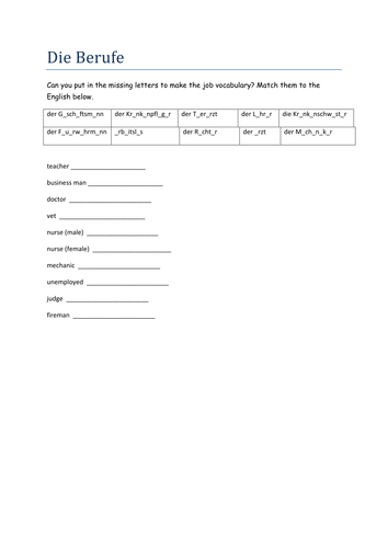 Berufe missing letters