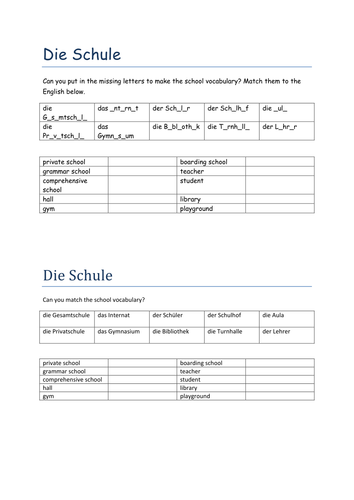 die Schule missing letters