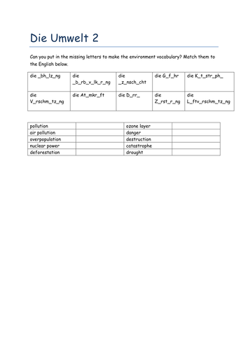 Die Umwelt 2 missing letters