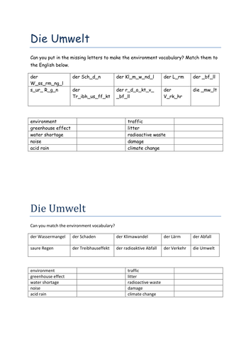 die Umwelt missing letters