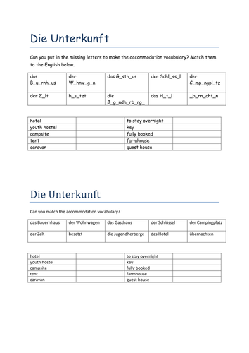 die Unterkunft missing letters