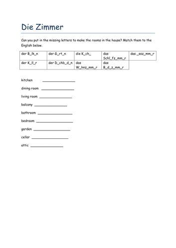 Die Zimmer missing letters