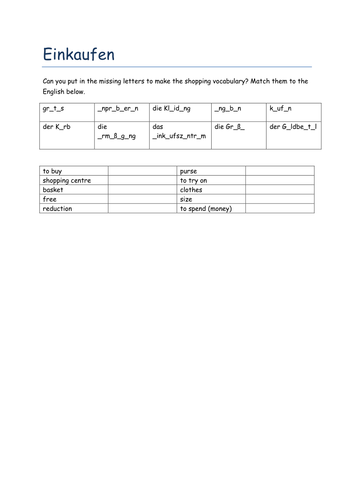 Einkaufen missing letters