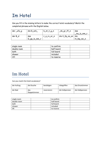 Im Hotel missing letters