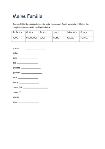 Meine Familie missing letters