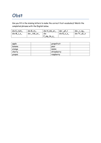 Obst missing letters