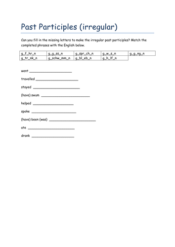 Irregular past participles missing letters