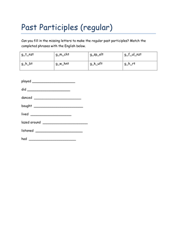 Regular past participles missing letters