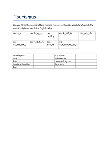 Tourismus missing letters