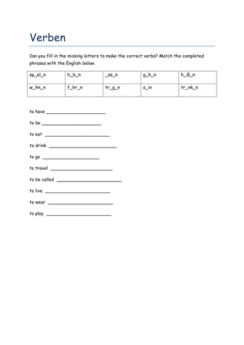 Verben missing letters