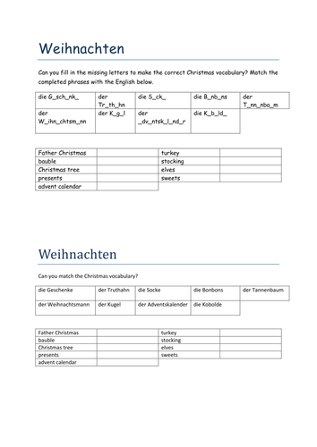 Weihnachten missing letters