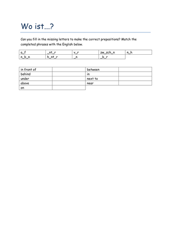 Wo ist...? Missing letters