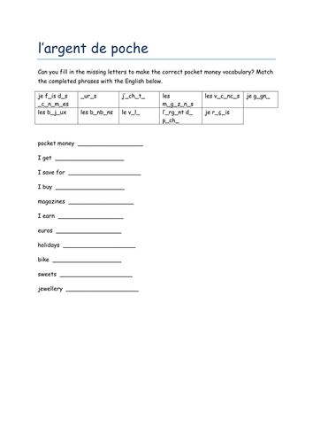 argent de poche missing letters