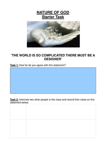 Starter activity linked to the design argument