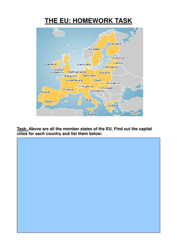 The EU- map to find out capital cities