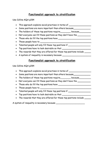 Functionalist approach to stratification