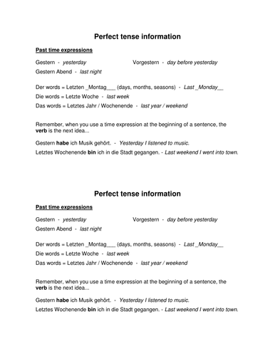 FCSE Leisure - recap on perfect tense